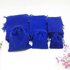 Bolsas de jóias 100 pçs/lote bolsa de veludo azul escuro sacos de presente para embalar cordão de algodão 10 12cm 7 9cm 5 7cm cinta cinta