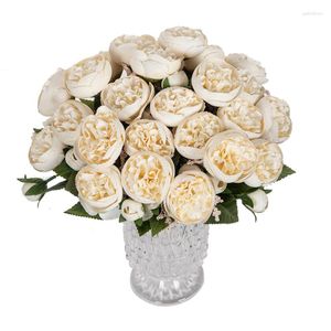 Dekorative Blumen, künstliche Blumen, Seide, Rose, grüne Blätter, Pfingstrose, Blumenstrauß, gefälscht für Hochzeit, Tisch, Party, Vase, Weihnachten, Heimdekoration, Zubehör