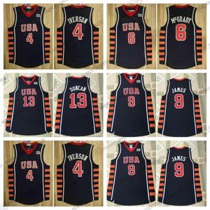 2004 Retro Basketball Jerseys James Duncan McGrady Iverson zszył koszulkę