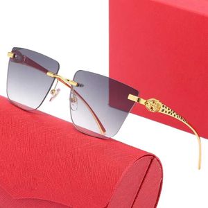 Summer Hot Style Glasses Men Rimless Sunglasses Woman Butterfly Lens Gold Panther Head Classic Anti Blue Light Radiation Protection Big Sunglasses
