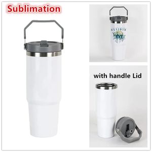 30oz Sublimation Double Walled Mug With Handle Lids Water Bottle Portable Outdoor Sports Cup Insulation Travel Vacuum Flask Bottles Z11