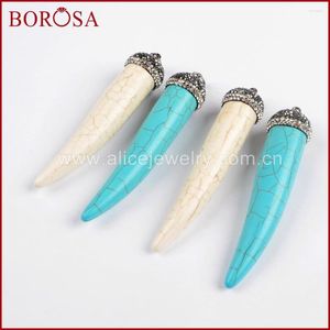 Pendant Necklaces BOROSA Large Size Natural Blue White Howlite Stone Zircon Cap Druzy Gems Jewelry Drusy Horn For Necklace JAB802