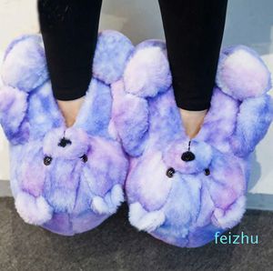 Chinelos Indoor Fluffy Bear Shoes para Furry Faux Fur Slides Piso de Inverno Feminino Diversão Teddy Plush