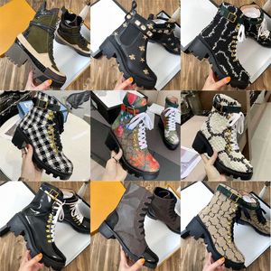 Laureate Platform Desert Boots Women Martin Ankle High Heeled Brand Desginer Fashion Shoes Leather Grov Heel Boot Zipper Letter Lace Up Autumn Winte E23H#