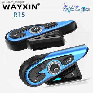 Wayxin Hełm słuchawkowy Bluetooth Motorcycle Intercom 2 Riders Interconkomunicador Moto Interphone 1200M FM Radio Music Udostępnianie R15 Q230830