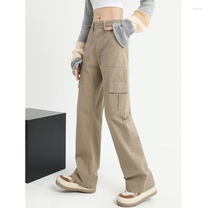 Damen Jeans Khaki Frauen Hohe Taille Amerikanische Straße Breites Bein Hosen Mode Einfache Lose Vintage 2023 Weibliche Gerade Sommerhose