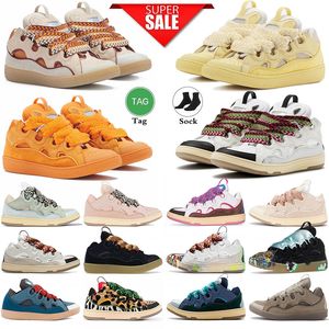 2023 Luxury Designer Dress Shoes Fashion Lavins Leather Curb Sneakers Män Women Woven Lace-Up Extraordinary Trainers White Ivory Calfskin Rubber Platformsole Shoe Shoe