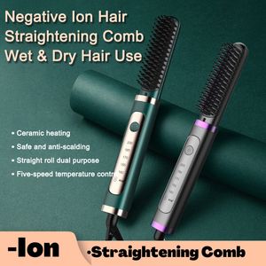 Hårrätare Electric Professional Negative Ion Starten Borste Curling Comb Rätt uppvärmning 230829