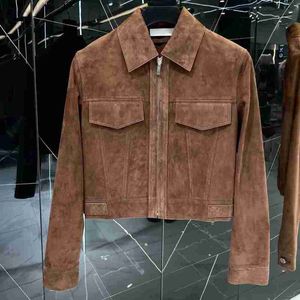 Kvinnorjackor Designer 2023 Autumn/Winter New Leather Jacket Suede Material Goddess Style Z4LQ