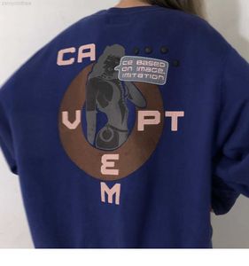 Felpe con cappuccio da uomo Felpe di alta qualità CAVEMPT C.E Vintage Girocollo da uomo 1 1 CAVEMPT Felpe con stampa di caratteri in schiuma blu scuro Cav Empt Felpe con cappuccio da donna