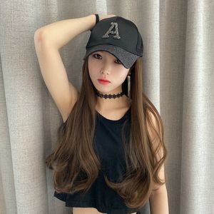 Ball Caps Letter Baseball Cap With Hair Attached For Women Curly Wavy Long Hairpiece Hat Adjustable Wig Extensions 230830