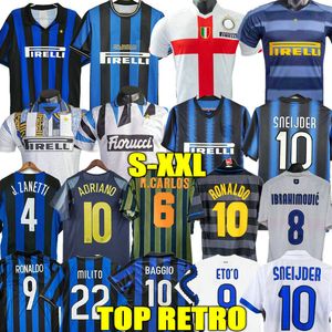 2009 10 Finais Inter de Milão Ronaldo Zanetti Retro Futebol Jerseys Futebol 97 98 99 Djorkaeff Baggio Adriano Eto'o 11 02 03 Inter Milan Milito Sneijder
