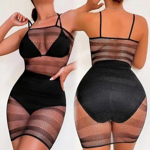 Casual Dresses 2023 Sexy Skinny Lingerie Erotic Slim Slip Beach Dress Fishnet Mini Skirt Ladies Bikini Cover Up Fashion Women Beachwear