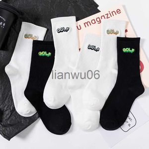 Others Apparel Black and White Golf Lettered Mens Socks High Quality Unisex Cotton Crew Socks Male Fashion Harajuku Solid Color Casual Simple J230830