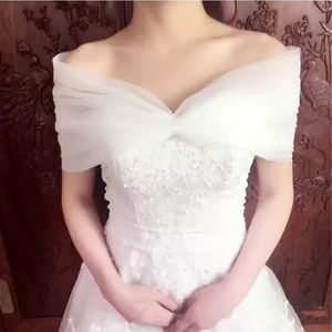 Elegant Bateau Neckline Wedding Bridal Wraps Jacket Shawl Sexy Off Shoulder Tulle Lace Up Back Wedding Accessories