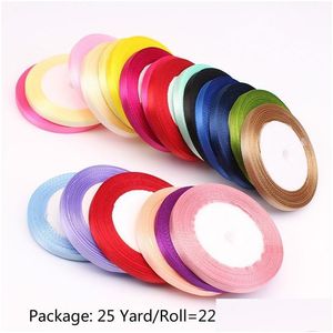 Gift Wrap 25 Yards/Roll Satin Ribbon Wholesale Packing Christmas Decoration Diy Ribbons Roll Fabric 6/10/15/20/25/40Mm Drop Delivery Otdp5