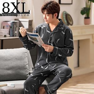 Men's Sleepwear Large Size Cotton Pijama For Men 2 Pieces 7XL 8XL Lounge Slpwear Pyjamas Fall Winter Bedgown Home Clothes Pjs Pajamas Set