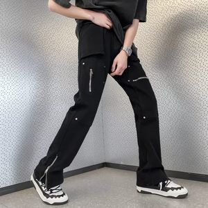 Mens Jeans Fashion Kpop Baggy Fleared Cargo Y2K Pants Men Clothing Ankle Zipper Straight Korean Casual Cotton Long Trousers 230829