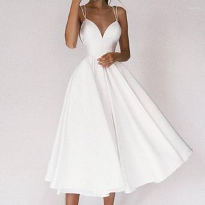 Abiti casual Abito da sposa bianco con scollo a V Donna Cocktail Party Estate 2023 Moda di lusso Maxi lungo aderente Elegante senza schienale