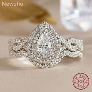 Bröllopsringar hon Halo Pear Cut AAAAA Cubic Zircon 925 Sterling Silver Engagement for Women Band Bridal Ring Set 230830