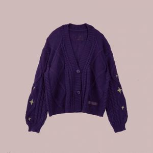 Mulheres malhas tees roxo moda v pescoço estrela camisola s agora outono casual vermelho bordado de malha cardigan mulheres designer suéteres 230830