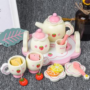 Kitchens Play Food Children Wooden Simulation Teacup Afternoon Tea Kitchen Dollhouse Furniture Pretend Educational Toy Gifts For 230830