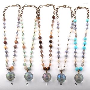 Pendant Necklaces Fashion Jewelry Natural Stone & Glass Crystal Long Chain Boll For Women Ethnic Necklace