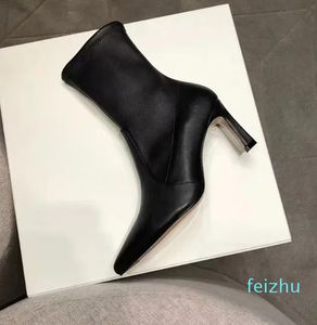 Siyah koyun derisi yüksek topuklu ayak bileği chelsea botları noktalısheepskin leathe patikleri yarım bagaj tasarımcıları fabrika ayakkabıları için ayakkabı