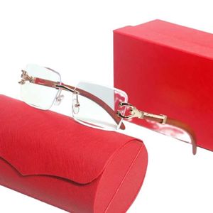 Solglasögon för kvinna Mens Solglasögon Designer Glass Shades Women Buffalo Horn Eyeglasses Frame Retro Rektangel Rimless glasögon med Box Men -glasögon