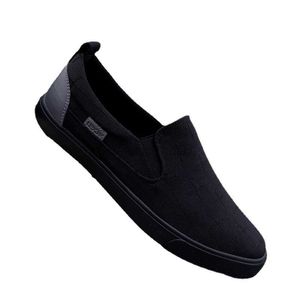 Kleid Schuhe 2023 Mode Müßiggänger Männer Flache Leinwand Schuhe Marke Mens Casual Schuhe Coole Junge Mann Slip-on Tuch schuhe Alle Schwarz Grau A4767