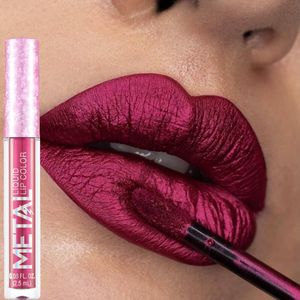 Batom Matte Glitter Líquido Lip Gloss Maquiagem À Prova D 'Água Antiaderente Copo Metal Conjunto Duradouro Brilhante Tom de Cor Charmoso 230829