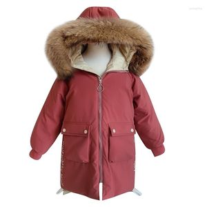 Вниз пальто -35 градусов зимних девочек Coats Coats воротник Большие дети белые утиные куртки 5-12 лет