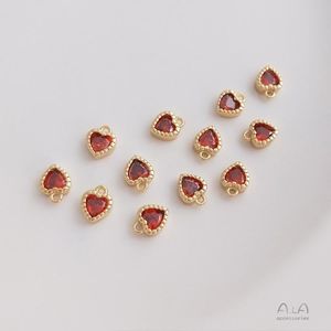Other 20Pcs 14K True Gold ColorPreserving Copper Natural Red Zircon Heart Charms Pendants DIY Jewelry Making Findings Accessories