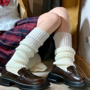 Kvinnors strumpor Höst och vinter japansk stil lolita stickad jk långa ben leggings staplar upp svart vit grå
