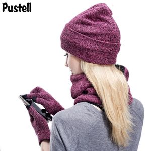 Hats Scarves Set Winter Gloves Kit Fashion Knitted Plus Velvet Hat Scarf Set For Male Female 3 Pieces Set Beanies Glove 230829