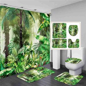 Tende da doccia Foresta tropicale Albero Foglie di piante Set di tende da doccia Tende da bagno impermeabili Tappetino da bagno antiscivolo Tappeti Copri tappeto R230831