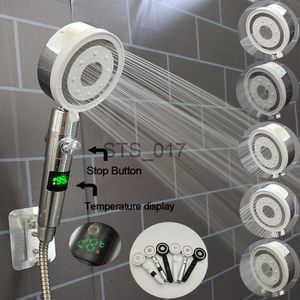 Bathroom Shower Heads 5 Modes Temperature DigitDisplay Shower Head Handheld One Key Water Stop High Pressure Water Saving Filter Bathroom Showerhead x0830