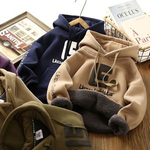 Hoodies Sweatshirts Çocuklar Giyim Boys Velvet Yastıklı Kapüşonlu Sweatshirt Sonbahar ve Kış üst orta büyük termal kafa kapağı üstleri 230830