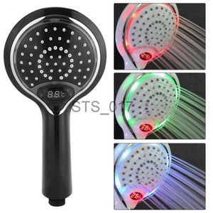 Głowice prysznicowe w łazience Automatyczne LED Light Shower Head 3 Kolor LED ręczny opryskiwacz łazienkowy cyfrowa temperatura wyświetlacza woda oszczędność prysznica głowica x0830