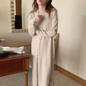 Kvinnors stickor Fashion Women Sweaters Classic Basic Elegant Single Breasted Casual Solid Color Sticked Cardigan Long Coat Clothing