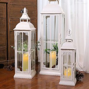 Candle Holders European Wrought Iron Glass Holder Birthday Scented Large Outdoor Windproof Jar Retro Portavelas Home Decoration