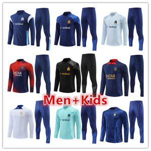 22 23 24 Marselha Mens Kids Futebol Tracksuit Jersey Kit Conjuntos Olympique de 2023 2024 OM Homens Futebol Jerseys Treinamento Terno Tracksuits Jacket Set Survetement Foot