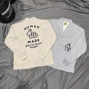 Herrtröjor tröjor god kvalitet människa gjord cardigan kanin mode tröjor män 1 1 människa gjord v hals stickade kvinnor crewneck coat mens kläder