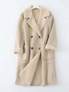 Ftlzz couro feminino outono inverno senhora casual solto grosso quente longo camurça casaco feminino falso lã de cordeiro retalhos jaqueta de camurça