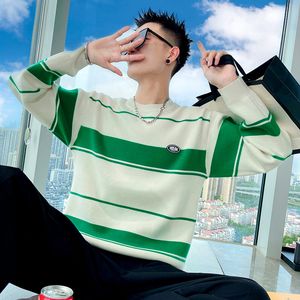 Men's Sweaters Korean Style Men Fall Top Quality Casual Knit SweaterMale Fashion Slim Fit Striped Pullover Male Long Sleeve 3XL 230830