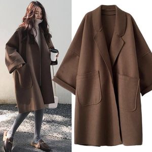 Womens Wool Blends Elegant Woolen Trench Coat Winter for Women Vintage Windbreakers Jacka Midlength Loose Turndown Collar Plus Size 4XL Cardigan 230830