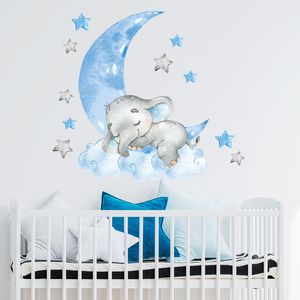 Väggklistermärken tecknad djur dekaler kanin elefant måne för baby pojke sovrum tjej rum dekoration barn tapet 230829