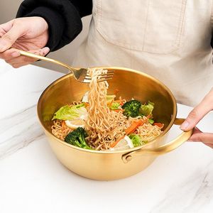 Skålar 1 PC rostfritt stål sallad ramen nudlar skål koreansk bordsartar soppa frukt gyllene enskikt köksredskap