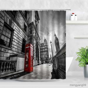 Shower Curtains Black White New City Scenery Shower Curtains Set 3D Building Home Wall Backdrop Decor Nordic Bathroom Bath Screen R230830