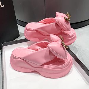 Sandals Summer Cute pink Women Slippers Thick Sole Shoes Casual Platform Beach Flip Flops Leisure Bow tie Sneakers Woman 230830